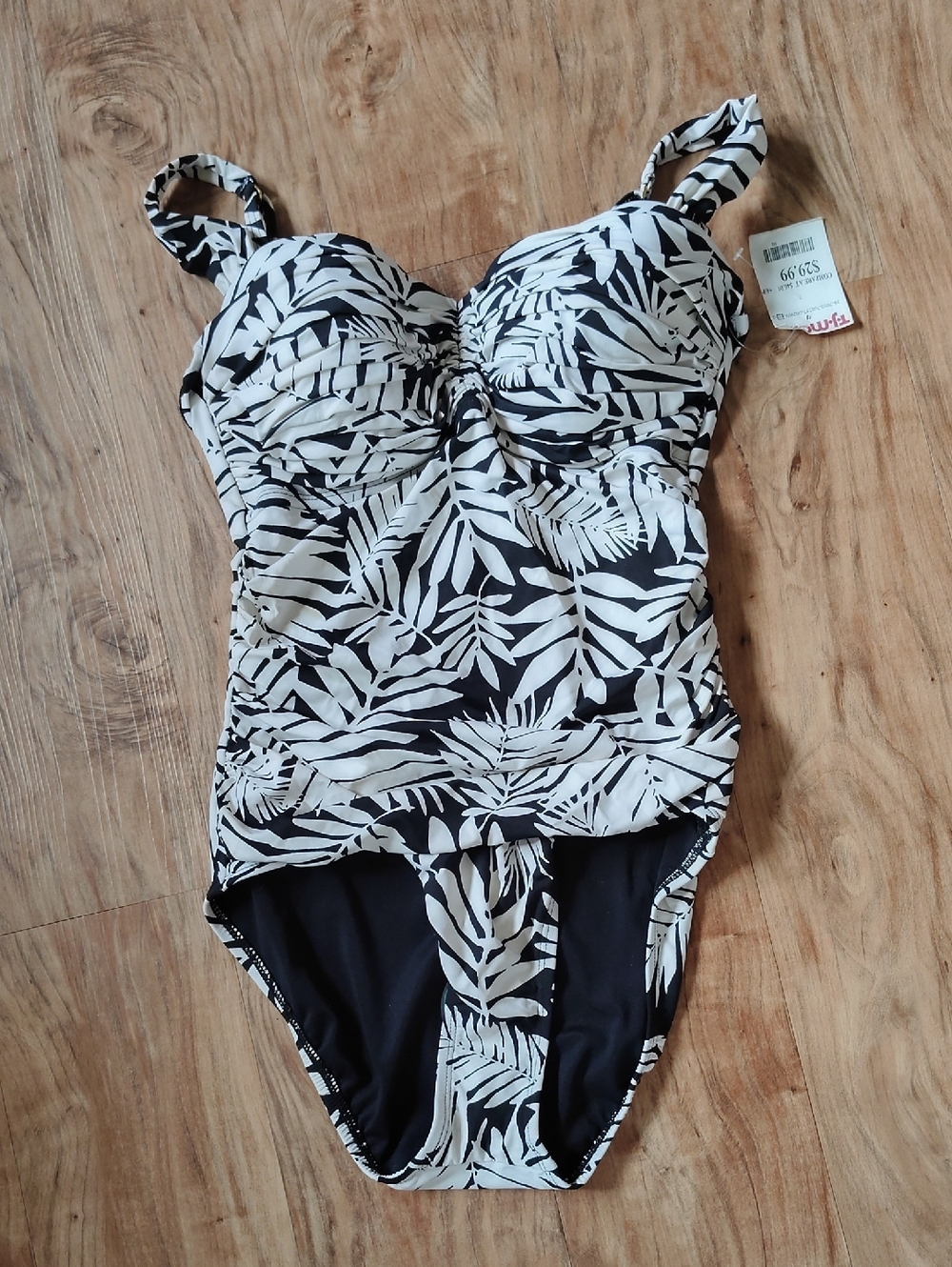 NEW!Black and White Abstract Leaf One-Piece